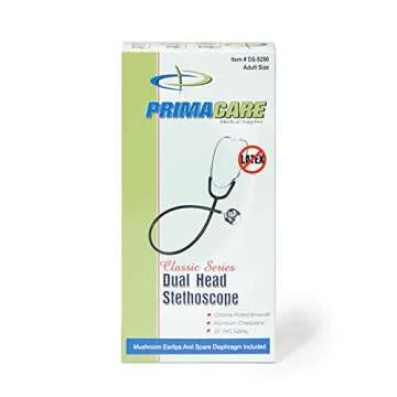 PrimaCare DS-9290-BK Adult Size 22" Stethoscope for Diagnostics and Screening Instrument, Lightweight and Aluminum Double Head Flexible Stethoscope, Black
