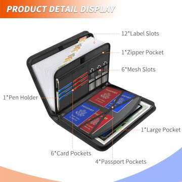 Hontom Accordion File Organizer,13 Pockets Fireproof Expanding File Folder with Multi Pockets,Portable Business Fire Safe Storage Document Organizer Folder with Zipper for Documents and File