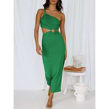 ANRABESS Women Summer One Shoulder Sleeveless Maxi Dress Cutout Sexy Bodycon Semi Formal Dinner Date Vacation Dresses Green X-Large