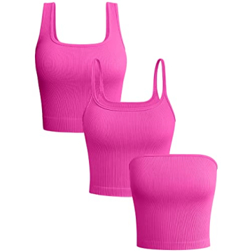 OQQ Women's 3 Piece Crop Top Workout Set in Rose