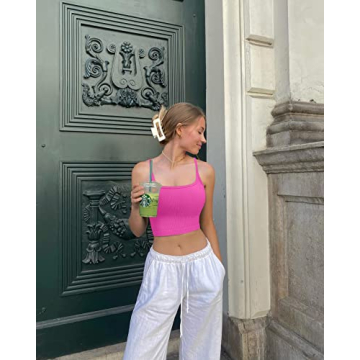 OQQ Women's 3 Piece Crop Top Workout Set in Rose