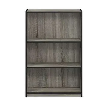 FURINNO JAYA Simple Home 3-Tier Adjustable Shelf Bookcase, French Oak Grey