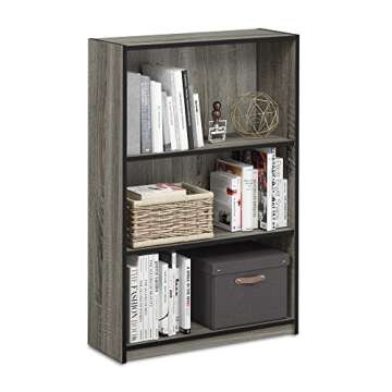 FURINNO JAYA Simple Home 3-Tier Adjustable Shelf Bookcase, French Oak Grey