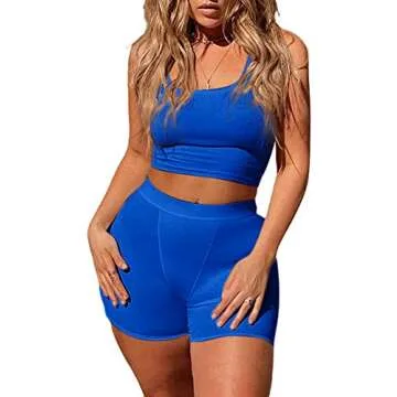 ZFLM Casual Workout Sets Two Piece Outfits for Women Ribbed Crop Tank Top High Waist Yoga Leggings Active Wear