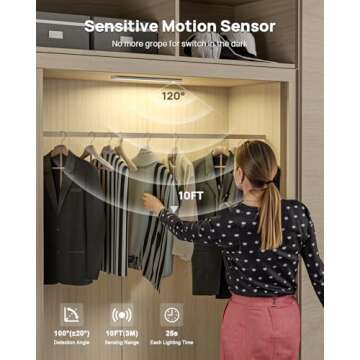 Under Cabinet Lighting with Remote Control,2500mAh USB Rechargeable Motion Sensor Light Indoor,350 Lumen LED Closet Lights,3 Color Temps Wireless Under Counter Lights for Kitchen,Pantry, Stair, 4 Pack