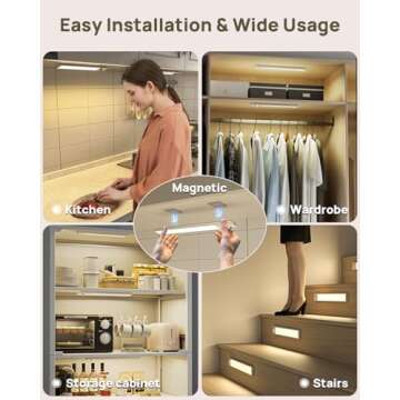 Under Cabinet Lighting with Remote Control,2500mAh USB Rechargeable Motion Sensor Light Indoor,350 Lumen LED Closet Lights,3 Color Temps Wireless Under Counter Lights for Kitchen,Pantry, Stair, 4 Pack