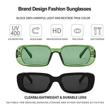 BOJOD Trendy Rectangle Sunglasses For Women Men Retro 90s Oval Y2K retangular sunglasses Square Black Shades black+green