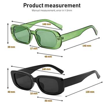 BOJOD Trendy Rectangle Sunglasses For Women Men Retro 90s Oval Y2K retangular sunglasses Square Black Shades black+green