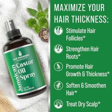 Jamaican Black Castor Oil Spray For Hair Growth. With Marula, Jojoba. Vegan, Leave In Conditioner Serum For Women, Men. Thickening, Moisturizing, Strengthening Scalp Treatment For Dry, Weak Hair