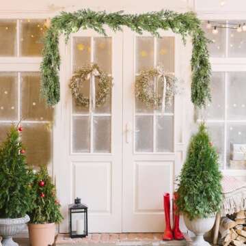 JoyHome 9FT Pine Christmas Garland, Christmas Greenery Garland,Realistic Cedar Garland Cypress Garland for Home Holiday Mantel Fireplace Table Centerpiece Decoration