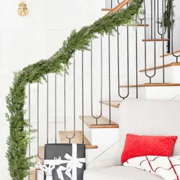 JoyHome 9FT Pine Christmas Garland, Christmas Greenery Garland,Realistic Cedar Garland Cypress Garland for Home Holiday Mantel Fireplace Table Centerpiece Decoration