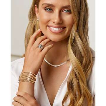 LILIE&WHITE Gold Cuff Bangle Bracelet For Women Gold Line Web Cuff Bracelet Chunky Gold Cuffs Cute B...