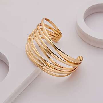 LILIE&WHITE Gold Cuff Bangle Bracelet For Women Gold Line Web Cuff Bracelet Chunky Gold Cuffs Cute Bangle Bracelet