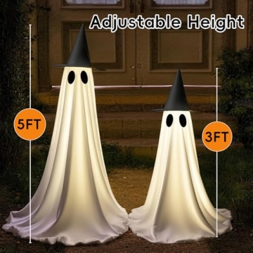 2 Packs Halloween Decorations Outdoor, 5 FT USB Powered Ghost Decor Kit with Remote Controlled Strin...