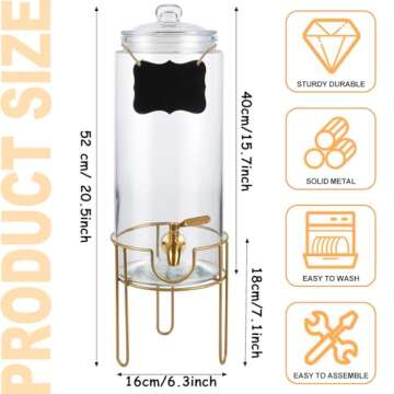1.5 Gallon Drink dispenser, Glass Beverage Dispenser With Stand, Drink Dispensers for Parties With Stainless Steel Spigot + Marker & Chalkboard 100% Leakproof. Perfect For Parties And Daily Use
