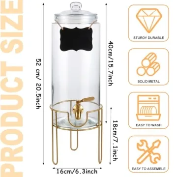 Stylish 1.5 Gallon Glass Beverage Dispenser with Stand
