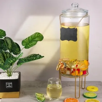 Stylish 1.5 Gallon Glass Beverage Dispenser with Stand