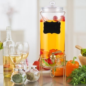Stylish 1.5 Gallon Glass Beverage Dispenser with Stand