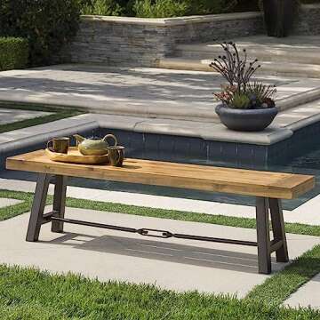 Christopher Knight Home Catriona Outdoor Acacia Wood Bench with Metal Accents, Teak Finish / Rustic ...