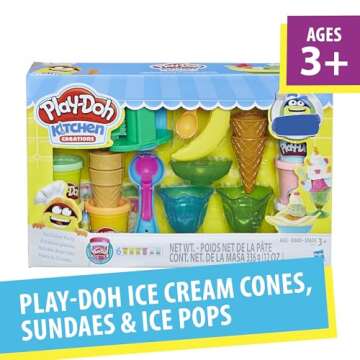 Play-Doh Kitchen Creations Ice Cream Party Set, 22 Tools & 6 Colors, 2-Ounce Cans, Preschool Toys, E...
