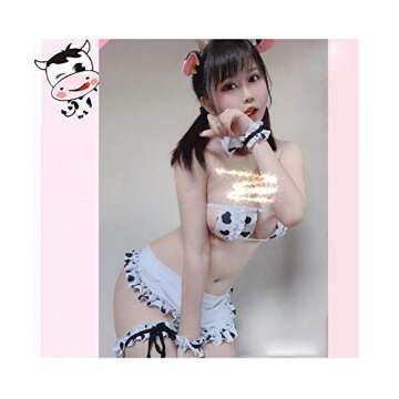 Joyralcos Dalmatian Milk Leopard Cosplay Costume Anime Sexy Mini Cow Bikini Lingerie Set (Square Maid Style)