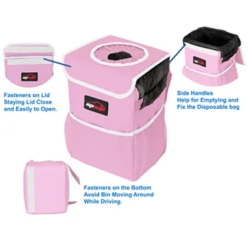 EPAuto Waterproof Car Trash Can with Lid and Storage Pockets, Pink