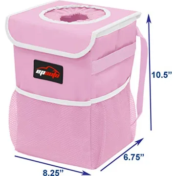 EPAuto Waterproof Car Trash Can with Lid and Storage Pockets, Pink