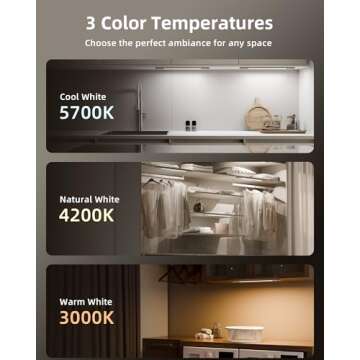 EZVALO Under Cabinet Lighting, 2200mAh Detachable Battery, 76 LEDs Dimmable Closet Lights, 3 Color Temps, Wireless Motion Sensor Light for Stairway, Kitchen, Wardrobe with 3 Battery