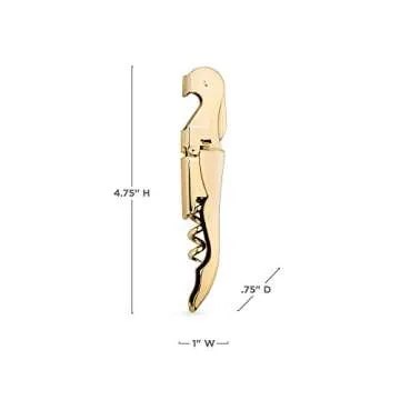 Viski 24k Gold Plated Signature Double Hinged Corkscrew Wine Bottle Opener and Foil Cutter, Waiter’s Corkscrew Wine Key, 4.75"