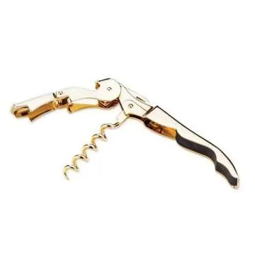 Viski 24k Gold Plated Signature Double Hinged Corkscrew Wine Bottle Opener and Foil Cutter, Waiter’s Corkscrew Wine Key, 4.75"