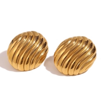 HINSD Striped Stud Earrings - Unique 18k Gold Fashion Jewelry with Unique Shapes