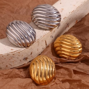 HINSD Striped Stud Earrings - Stylish 18k Gold Jewelry