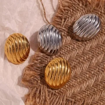 HINSD Striped Stud Earrings - Stylish 18k Gold Jewelry