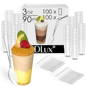 DLux 100 x 3 oz Mini Dessert Cups with Spoons - Clear Shooter Glasses for Appetizers