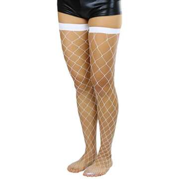 ToBeInStyle Women’s Bright and Vibrant Fishnet Thigh High Stockings - Large Net White - OSR