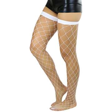 ToBeInStyle Women’s Bright and Vibrant Fishnet Thigh High Stockings - Large Net White - OSR
