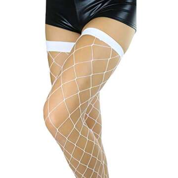 ToBeInStyle Women’s Bright and Vibrant Fishnet Thigh High Stockings - Large Net White - OSR
