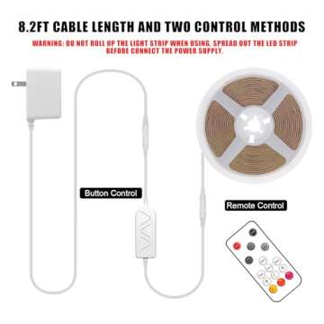 Tatazone White COB Led Strip Lights Max with RF Remote, 16.4ft 3000K Dimmable Ultra Bright Warm White COB Light Strip, Adhesive Indoor COB Led Lights for Living Room, Shelf, Cabinet