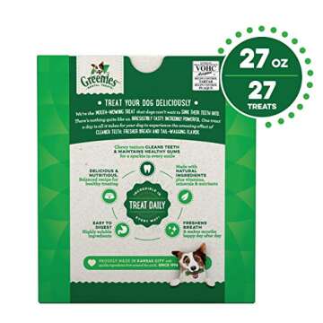 Greenies Original Regular Natural Dog Dental Care Chews Oral Health Dog Treats, 27 oz. Pack (27 Trea...