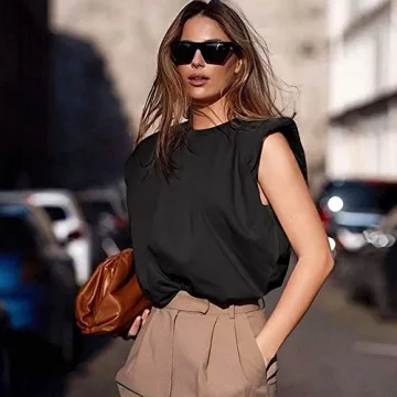 Women Padded Shoulder T-Shirts Tank Tops for Summer Style