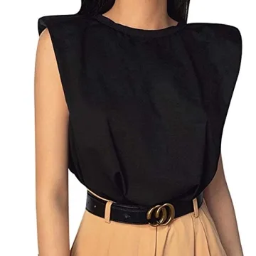 Women Padded Shoulder T-Shirts Tank Tops for Summer Style