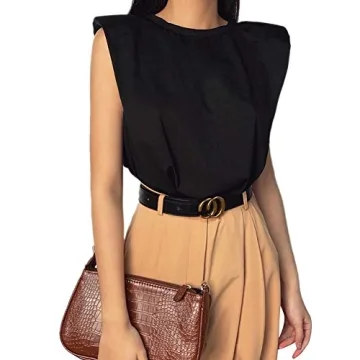 Women Padded Shoulder T-Shirts Tank Tops for Summer Style