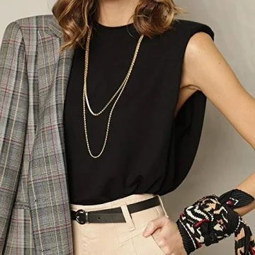Women Padded Shoulder T-Shirts Tank Tops for Summer Style