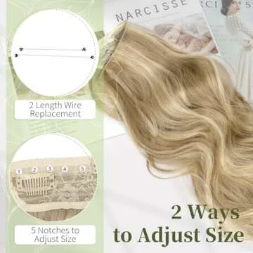 KooKaStyle Invisible Wire Hair Extensions - 20 Inch Hairpiece with Secure Clips