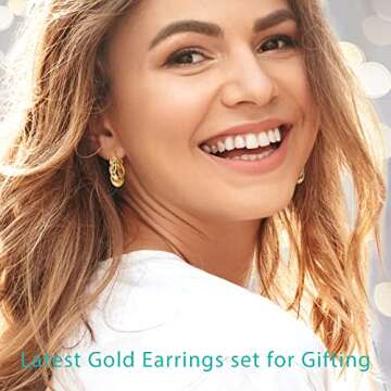 Adoyi Gold Hoop Earrings, Gold Hoops Earrings Set Small Chunky Huggie Hoop Earrings for Women 14K Gold Plated Lightweight Jewelry Birthday Christmas Gifts for Her 9 Pairs