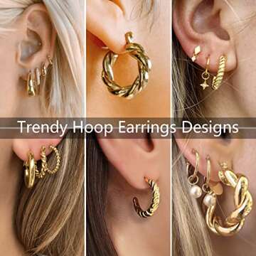 Adoyi Gold Hoop Earrings, Gold Hoops Earrings Set Small Chunky Huggie Hoop Earrings for Women 14K Gold Plated Lightweight Jewelry Birthday Christmas Gifts for Her 9 Pairs