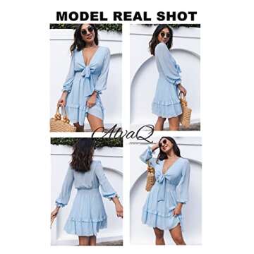 AlvaQ Women's Sky Blue Sundress with Tie Knot Front