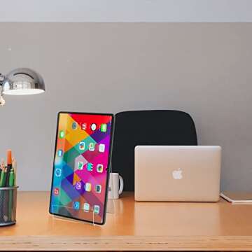 ZOEY Acrylic Book Stand with Ledge Clear Display Easels Plate - 5 Pack Large Book Holder Easel Stand for Books Display, Music Sheets, Artworks, CD, Tablet Holder (Large)