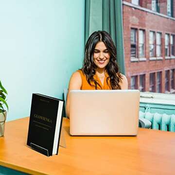 ZOEY Acrylic Book Stand with Ledge Clear Display Easels Plate - 5 Pack Large Book Holder Easel Stand for Books Display, Music Sheets, Artworks, CD, Tablet Holder (Large)