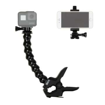 SIOTI Jaws Flex Clamp Mount with Adjustable Goose Neck and Cellphone Tripod Adapter Mount Compatible with Go Pro Hero 11, 10, 9, 8, 7, 6, 5, 4, Session,Hero Cameras and Osmo Action Cameras